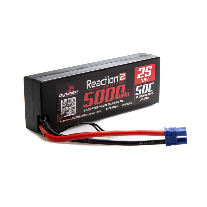 7.4V 5000mAh 2S 50C Reaction 2.0 Hardcase LiPo Battery: EC3