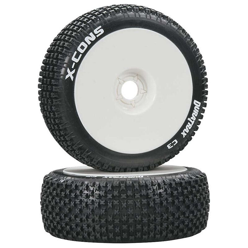 X-Cons 1/8 C3 Mounted Buggy Tires, White (2)