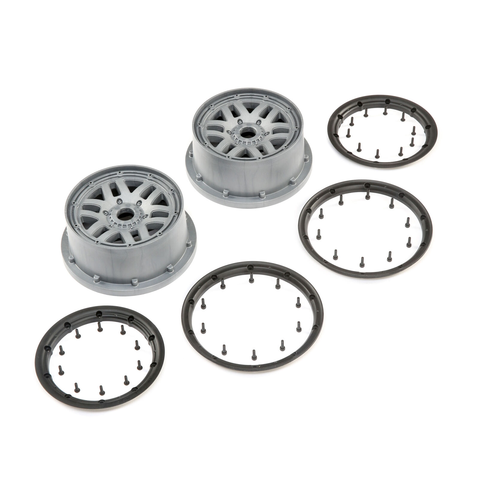 1/5 Front/Rear 4.75 Wheel and Beadlock Set, 24mm Hex, Grey (2): 5ive-T 2.0