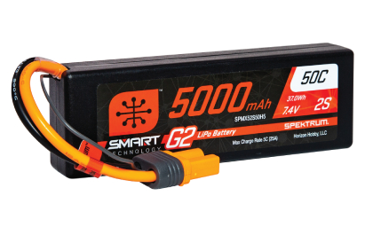 Spektrum 7.4V 5000mAh 2S 50C Smart G2 Hardcase LiPo IC5 Battery (Two Batteries Included)